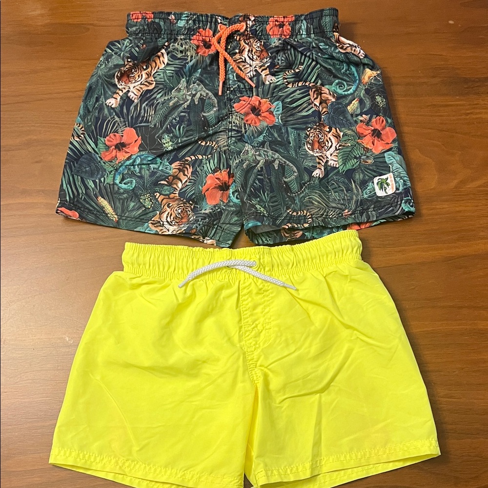 H&M Kids Swim Trunks - Tropical Print and Neon Yellow